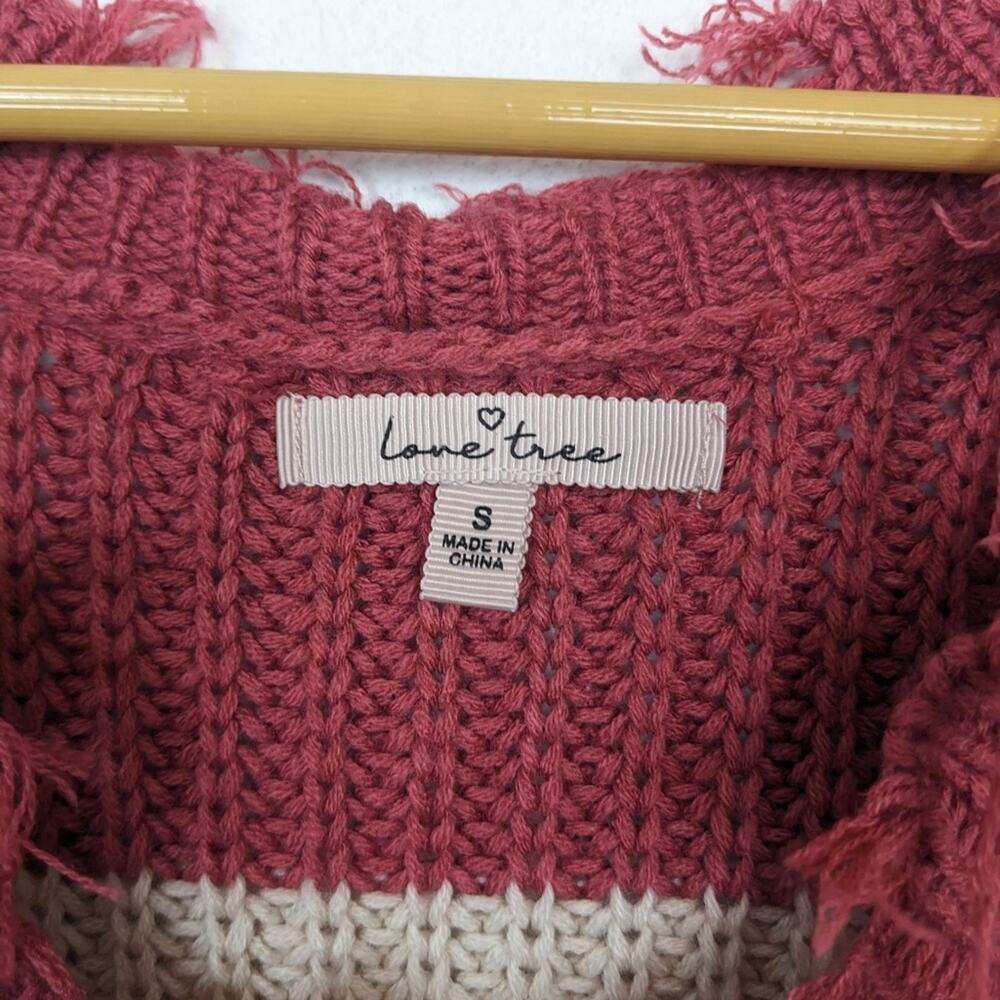 Love Tree Sweater S Pink Combo Colorblock Stripe Distressed V Neck Casual - Picture 5 of 7